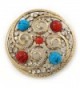Large Vintage Round Turquoise Stone- Crystal Brooch (Gold Tone) - 67mm Diameter - C2115CWWA3H
