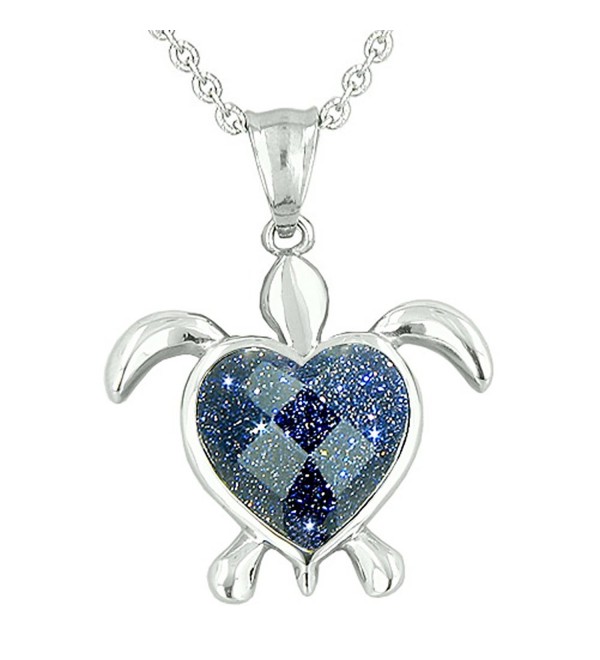 Turtle Heart Powers Amulet Blue Goldstone Faceted Magic Energies Pendant 18 Inch Necklace - CQ11G8WRCCF
