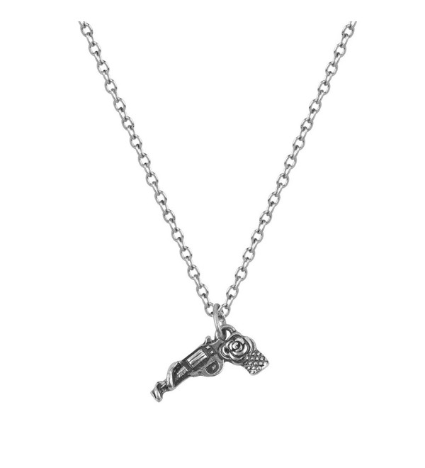 Lux Accessories Gun Rose Flower Floral Colt 45 Revolver Charm Necklace. - CX11ZU3OBI1