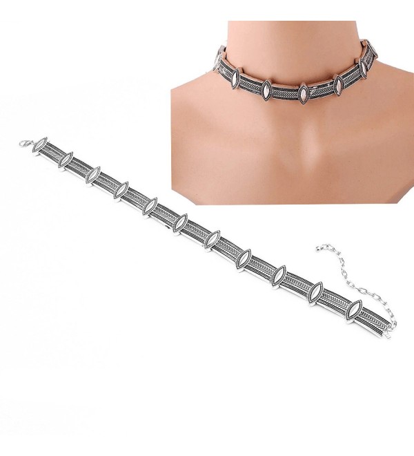 SUNSCSC Retro Punk Ethnic Style Vintage Boho Collar Choker Silver Statement Necklace - Silver 3 - C212MBVEUOT