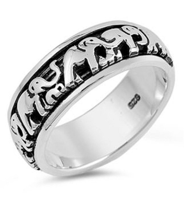 Sterling Silver Lucky Elephants Spinner Ring ( Size 4 to 14) - CD12H5HT49F