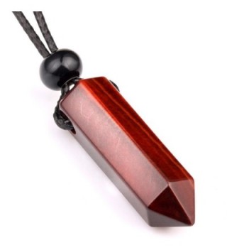 Lucky Crystal Point Healing Powers Amulet Pendant Necklace in Red Tiger Eye Gemstone - CK12GU6PXJH