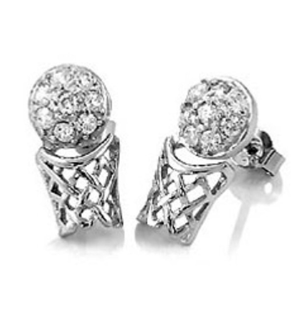 Sterling Silver BASKETBALL CZ Stud Earrings - CK11FQMX7EF