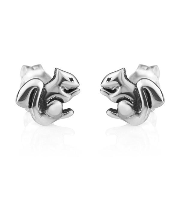 Chuvora Jewelry 925 Oxidized Sterling Silver Tiny Little Squirrel Chipmunk Post Stud Earrings 9 mm - CW12NZHL6V3