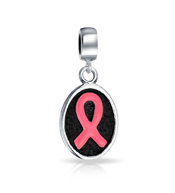 Bling Jewelry Oval Breast Cancer Ribbon Dangle Bead Charm .925 Sterling Silver - C1110ERBKS7