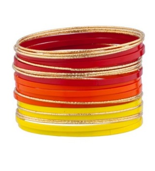 Lux Accessories Red Orange Yellow Goldtone Enamel Multi Bangle Bracelet Bracelet Set - CX125BQXSR1