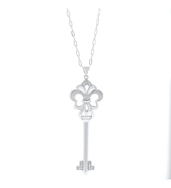 Womens Silver Heart Key Diamond Pendant and Chain 16" - C512DTZQQ8T