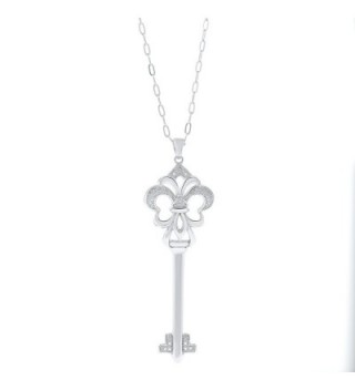 Womens Silver Heart Key Diamond Pendant and Chain 16" - C512DTZQQ8T