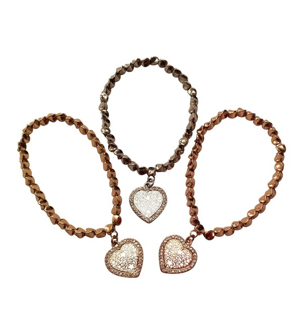 EverKid Elegant Bracelets with Open Heart Charms- set of 3 - Multi-Faceted Copper Beads on Stretch Cord - C8124U9YBSF