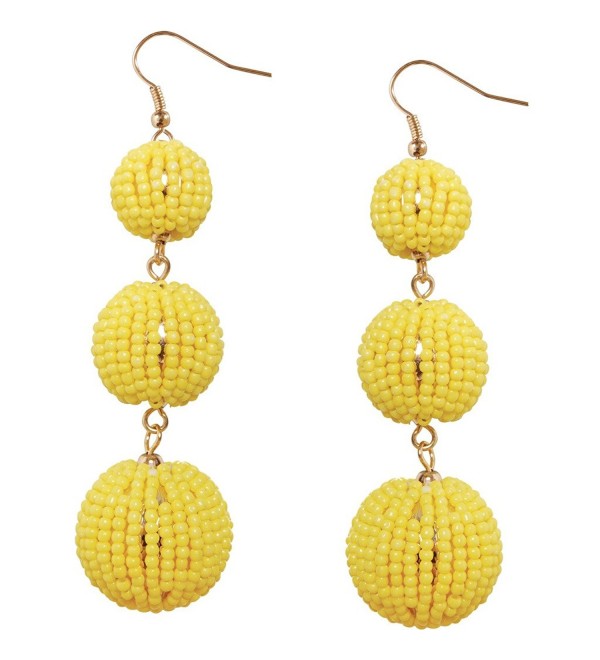 Humble Chic Light Beaded Beehive Dangles Triple Round Ball Statement Drop Earrings - Yellow - C7184CQRX79