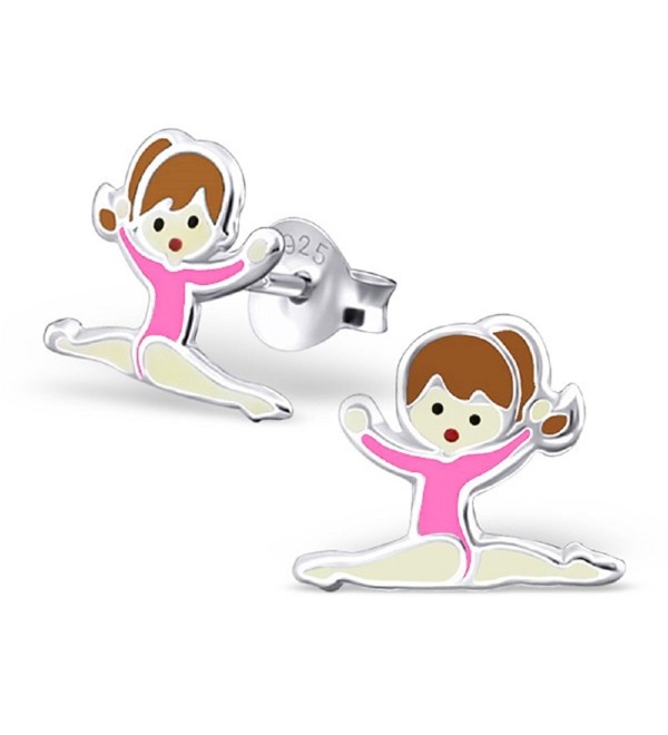 925 Sterling Silver Gymnast w/ Pink Leotard Stud Earrings 18747 - CW12FOTCXAH