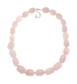 Pearlz Ocean Rose Quartz Beads Strand Necklace for Women with Sterling Silver Clasp - CG11JNHX82Z