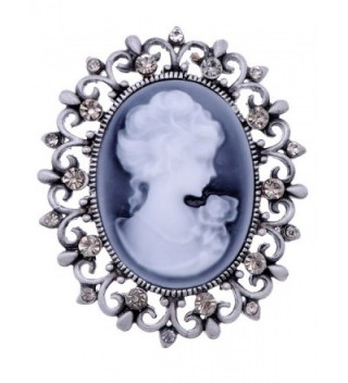 Alilang Vintage Inspired Victorian Cameo Lady Maiden Crystal Rhinestone Pin Brooch Matte Silvery Tone - CL114V6Y6UB