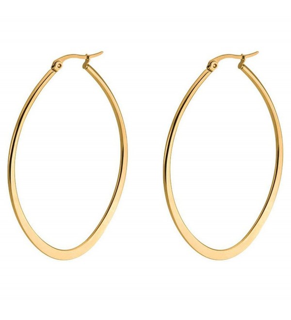 Andyle Stainless Steel Oval Teardrop Hoop Earrings For Women Hypoallergenic Huggie Rose Gold Black Silver - Gold - CJ17YWYMR9G