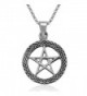 MIMI Sterling Silver Celtic Wiccan Pentacle Pentagram Round Pendant Necklace- 18 inches - CB126ZJWDCT
