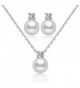 Dnswez 10mm Simulated White Pearl Crystal Pendant Necklace and Stud Earrings Wedding Jewelry Set - CQ12IYP8CPT