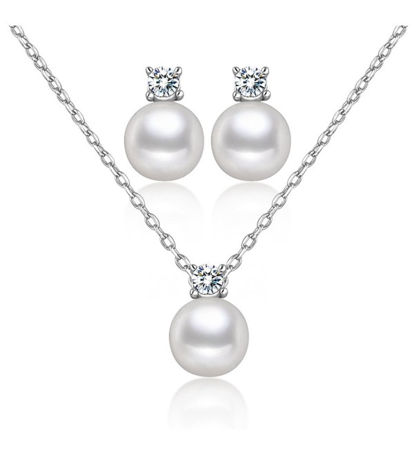 10mm Simulated White Pearl Crystal Pendant Necklace and Stud Earrings ...