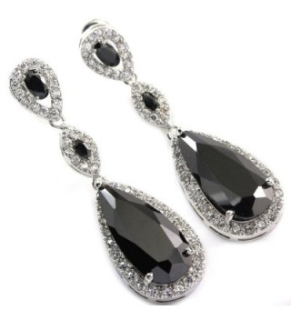 FC JORY Black Dangle Teardrop Crystal White Gold Plated CZ Bridal Wedding Earrings - CQ122FPQ58F