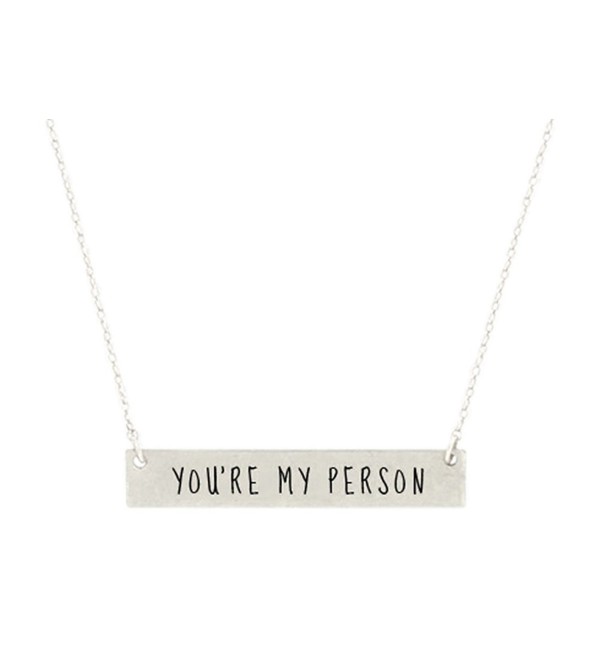 You're My Person Engraved Bar Pendant Necklace Best Friends- BFF Besties - Antique Silver Tone - CQ184AK0Q3I