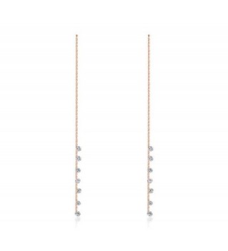 Mealguet Jewelry Elegant Women's Rose Gold Plated Drop Cubic Zirconia Long Chain Threader Dangle Earrings - CZ12I6D29ET