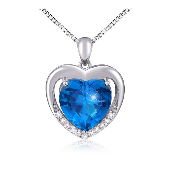 Heart Necklace 925 Sterling Silver Blue Heart Cz Forever Love Pendant Necklace for Women - CN12NROKL9W