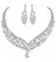 EVER FAITH Round Austrian Crystal Gorgeous V-Shaped Wedding Necklace Earrings Set - Silver-Tone Clear - CH1206VX92F