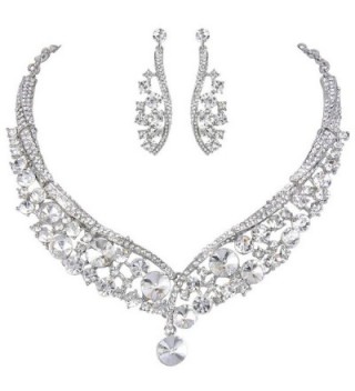 EVER FAITH Round Austrian Crystal Gorgeous V-Shaped Wedding Necklace Earrings Set - Silver-Tone Clear - CH1206VX92F