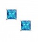 Solitaire Stud Post Earring Princess Cut Simulated Blue Topaz 925 Sterling Silver - CF12MYZTG29