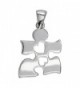 Small Autism Awareness Puzzle Piece Charm with 2 Open Hearts in Sterling Silver 15mm - CX11M4OSXI3