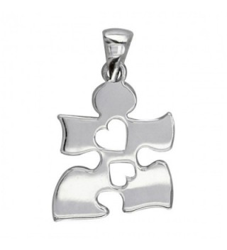 Small Autism Awareness Puzzle Piece Charm with 2 Open Hearts in Sterling Silver 15mm - CX11M4OSXI3