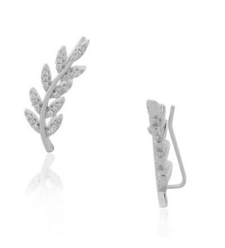 925 Sterling Silver Branch Design White CZ Ear Crawler Earrings - CK17YHH5YCW