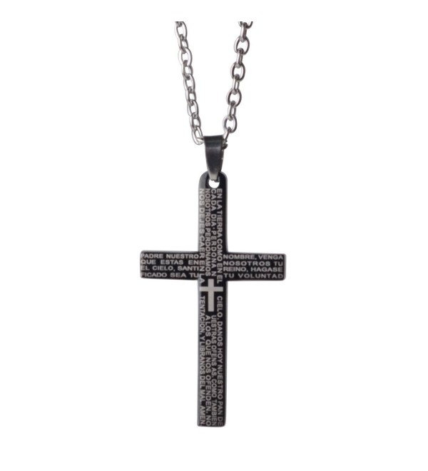 ASHMITA Fashion Stainless Crucifix Necklace - Black-Large - CJ1843X02U4