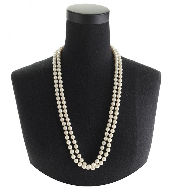 Cream Pearl Necklace Set 60" Long Knotted 8mm Elegant Opera Style Boxed (136) - C1121NYKJB3