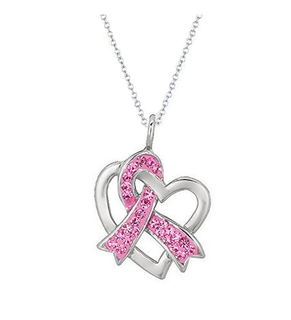 Sterling Silver Heart Breast Cancer Awareness Crystal Pink Ribbon Charm Only or Necklace (18- 20 Inches) - CG110LTZU57
