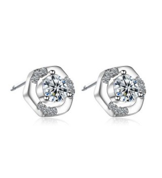18k White Gold Stud Earrings Classic Style Zirconia Diamond Elegant By CONNIE.Y - CP186ZEGQH8