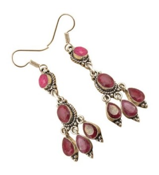925 Silver Plated Facetted RUBY GIRLS' RED Earrings JEWELRY From India Jaipur - C912O6XJ99K