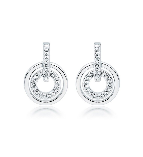 MYJS Circle Rhodium Plated Classic Earrings with Clear Swarovski Crystals - CL123CPFF8N