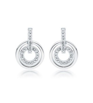 MYJS Circle Rhodium Plated Classic Earrings with Clear Swarovski Crystals - CL123CPFF8N