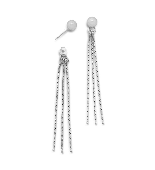 Bead Stud Front Back Dangle Earrings with Three Chain Drops Sterling Silver - CV17AZMADUS