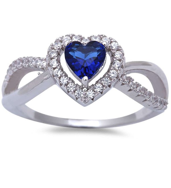 Simulated Blue Sapphire & Cubic Zirconia Heart .925 Sterling Silver Ring Sizes 5-10 - C211O5BYHQZ