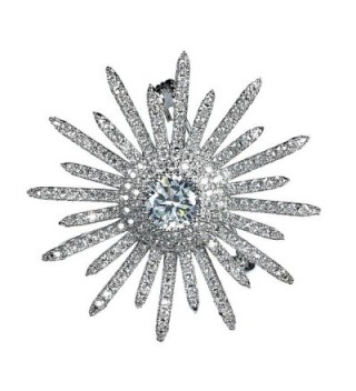 Dreamlandsales Bling Micro Pave Round Shaped Star Burst Brooches Silver - C412OHUXHUN