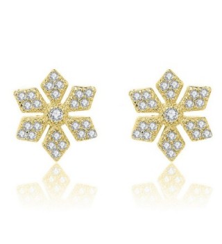 YAN & LEI Sterling Silver Snowflake with CZ Setting Stud Earrings - Golden - C212N20I2CF