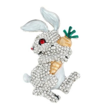 EVER FAITH Austrian Crystal Enamel Adorable Rabbit with Carrot Brooch Pendant - Clear Silver-Tone - CV11OQUDDFB