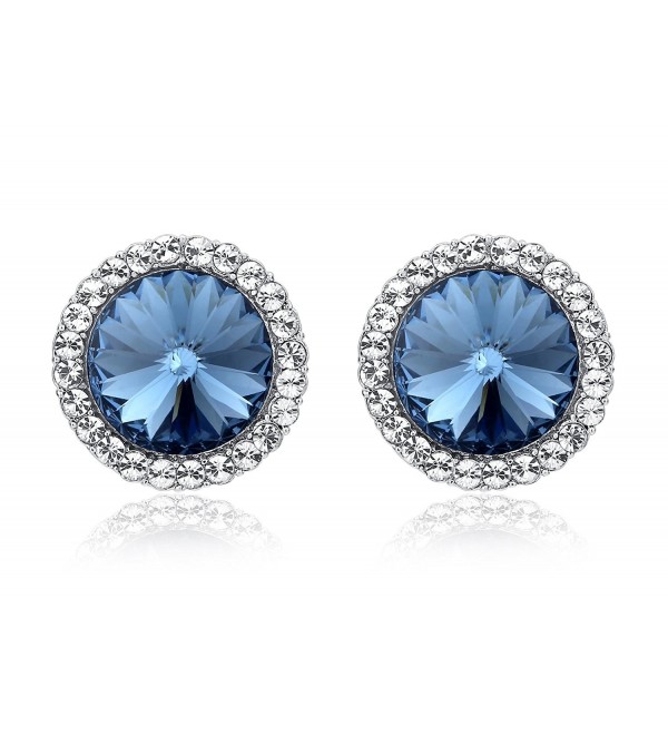 SBLING Platinum-Plated Halo Stud Earrings Made with Blue Swarovski Crystals (3.75ct) - CF1294CHAMB