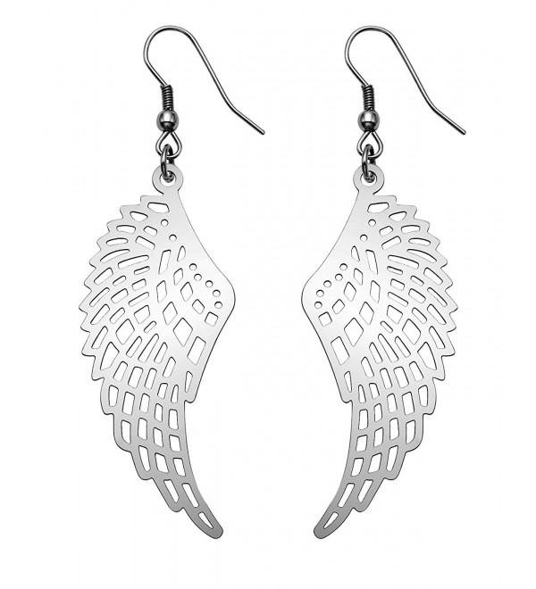 Stainless Steel Lightweight Openwork Angel Wings Wire Earrings - CR11Z85T96P