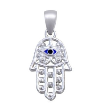 925 Sterling Silver Hamsa Hand Pendant with a Tiny Evil Eye on Top For Good Luck and Protection - CA12NUB0XC6