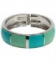 Lova Jewelry Bright Steel Blue Turquoise Aqua Mint Silver Tone Hinge Metal Bangle Bracelet - CI12NSX6MUV