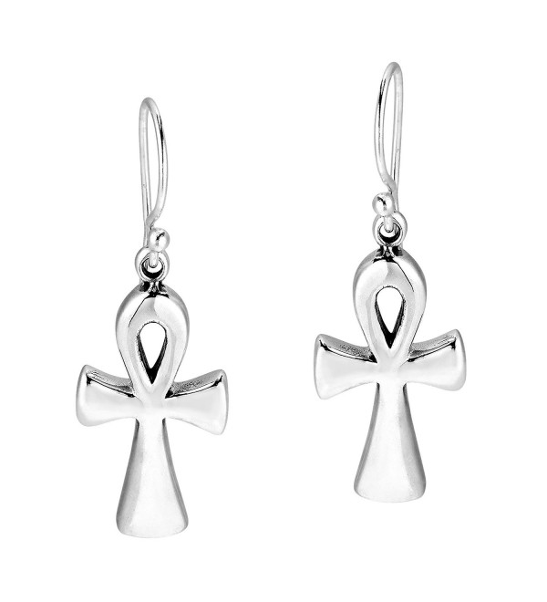 Nice Egyptian Ankh Cross .925 Sterling Silver Dangle Earrings - C111QD4V20V