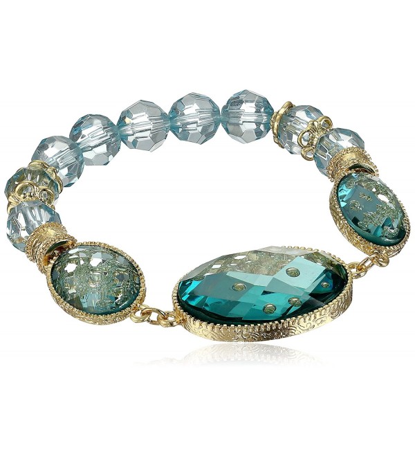 1928 Jewelry "Aqua Verde" Gold-Tone Light Aqua Oval Faceted Stretch Bracelet- 7" - CT11CISADFP