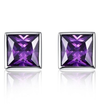 Merthus Womens 925 Sterling Silver Created Pink Topaz Princess Cut Stud Earrings - purple - CE186H7T638